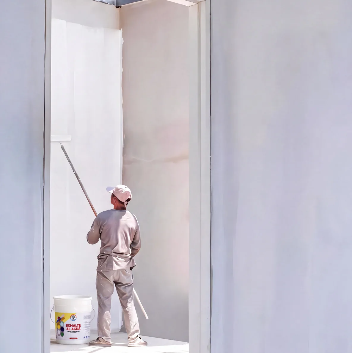 Pintor trabajando en obra con productos de Pinturas Las Américas